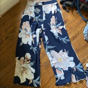 Navy Floral Zaful Flowy Pants S